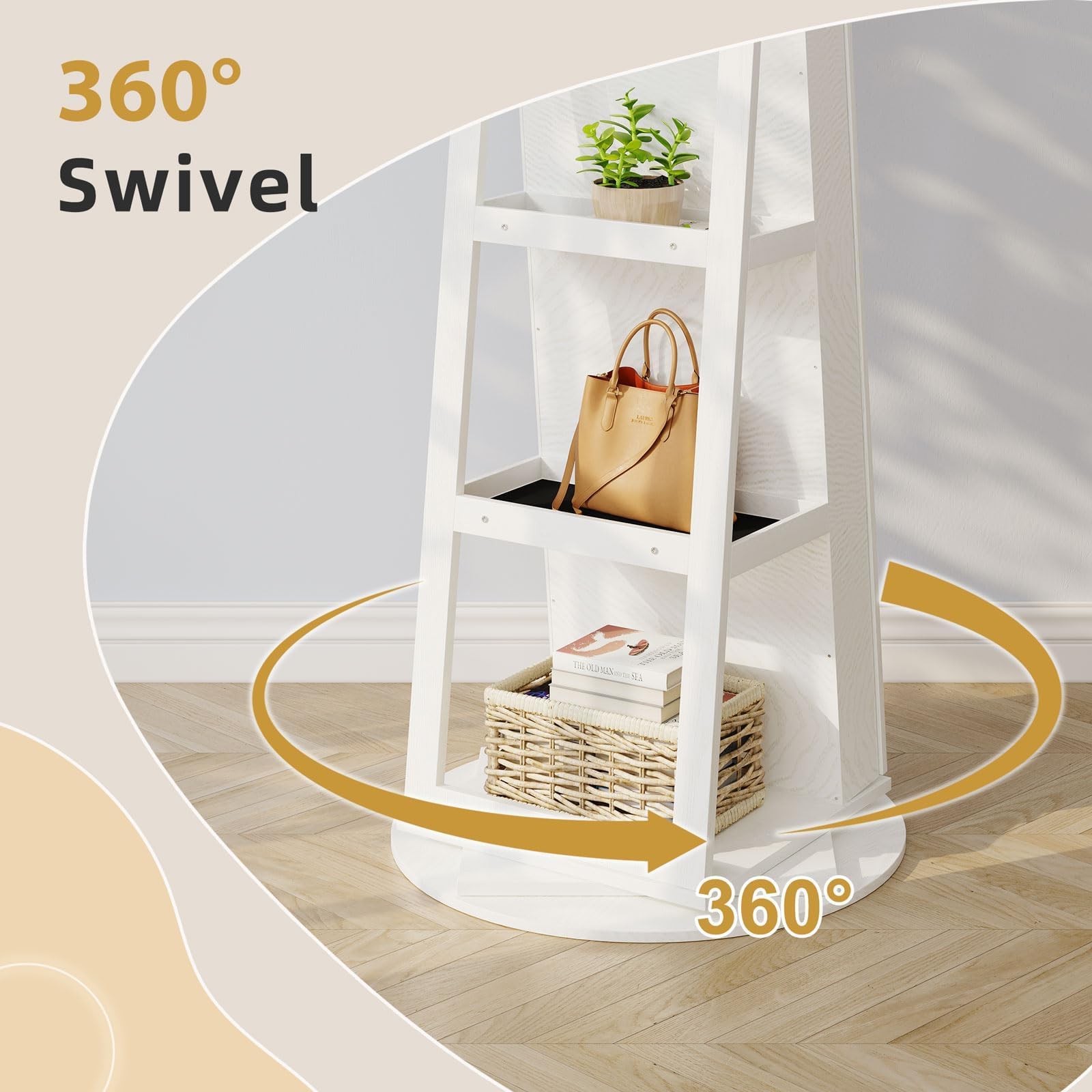 Dripex Schmuckschrank mit Spiegel, Standspiegel stehend, 3 in 1 Schmuck Organizer mit Ablagen, 360° - weiß