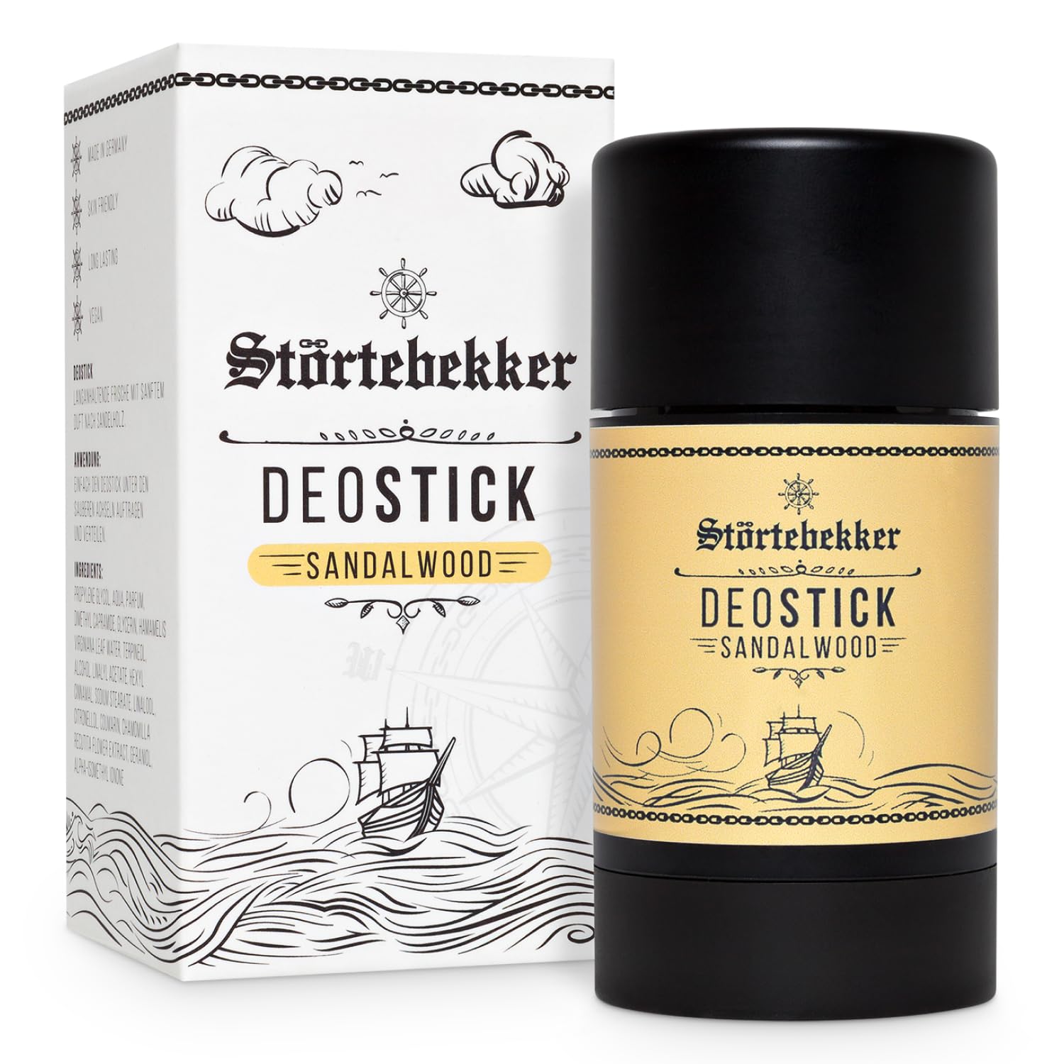Störtebekker® Premium Deostick Sandelholz - Erfrischender Deodorant Stick für Herren - Deostift für langanhaltende Frische - Männer Geschenkidee - Made in Germany - 75gr Deo Stick Sandalwood