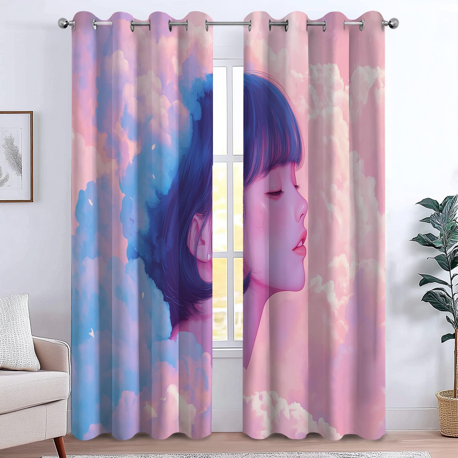 CozyRest Blackout Curtain 46" x 90" for Bedroom – Super Soft Drapes Eyelet Thermal Insulated Anime Style Dream Girl Curtains for Living Room Teenagers Game Room, 2 Panels