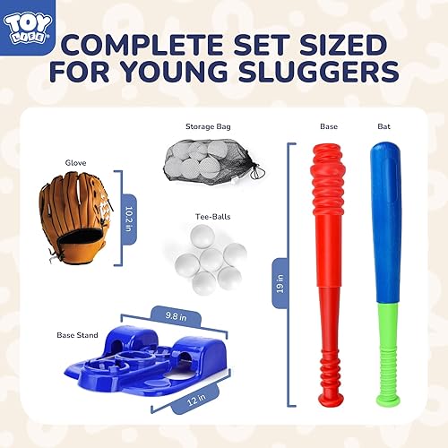 Miniatura 2 de TOY Life Juego de Tball para Niños de 3-5 y 5-8 Tball para Niños de 5-8 Bat de Tee para Niños Pequeños Set de Bate de Béisbol para Niños de 3-5