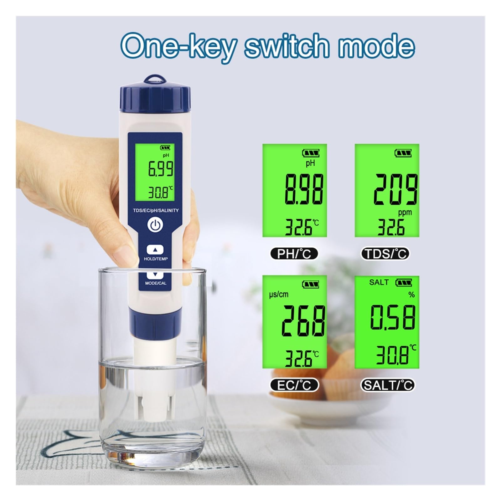 5 w 1 Tester jakości wody cyfrowy LCD PH/TDS/EC/SALT/miernik temperatury EZ 9909 monitora do basenów akwariów z wodą pitną,Precyzyjny tester