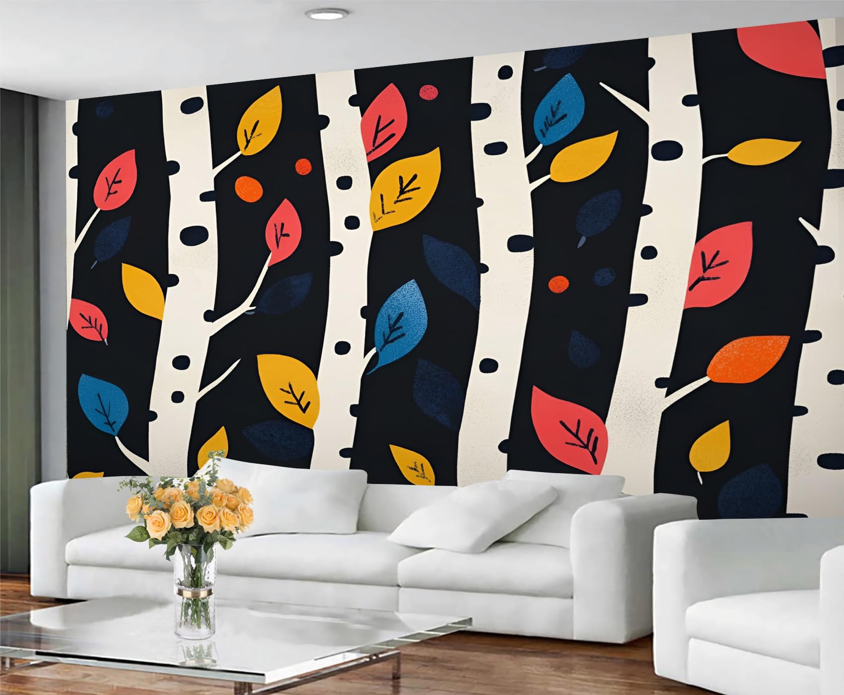 Papier peint bouleau aquarelle chambre salon grand format
