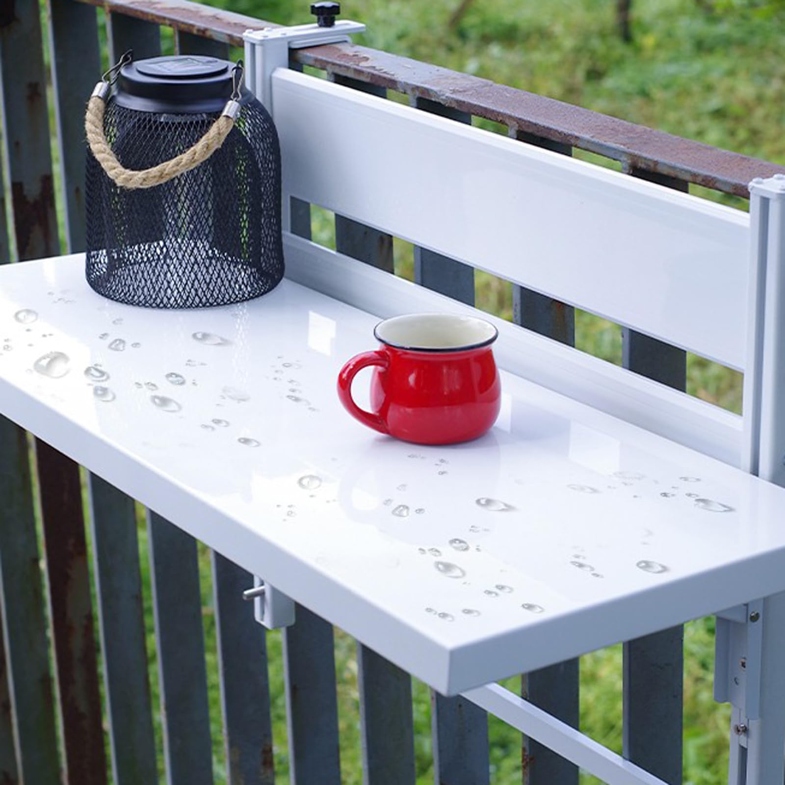 Tavolo da Balcone Sospeso,Tavolo da Appendere Ringhiera Altezza Regolabile,Tavolo Sospeso Ringhiera Lega di Alluminio,Tavolo da Ringhiera Balcone Pieghevole,per Giardino,Terrazza