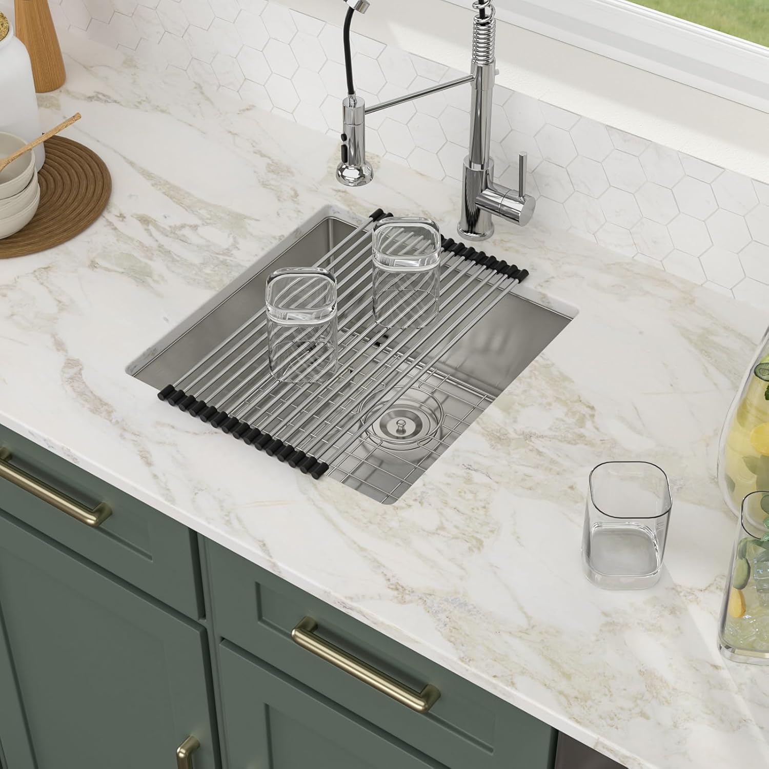 Logmey 19 Inch Undermount Bar Sink - 19x20 In Handmade Bar Prep Sink Stainless Steel 16 Gauge Small Bar Prep Sing Single Bowl Small Bar Sink