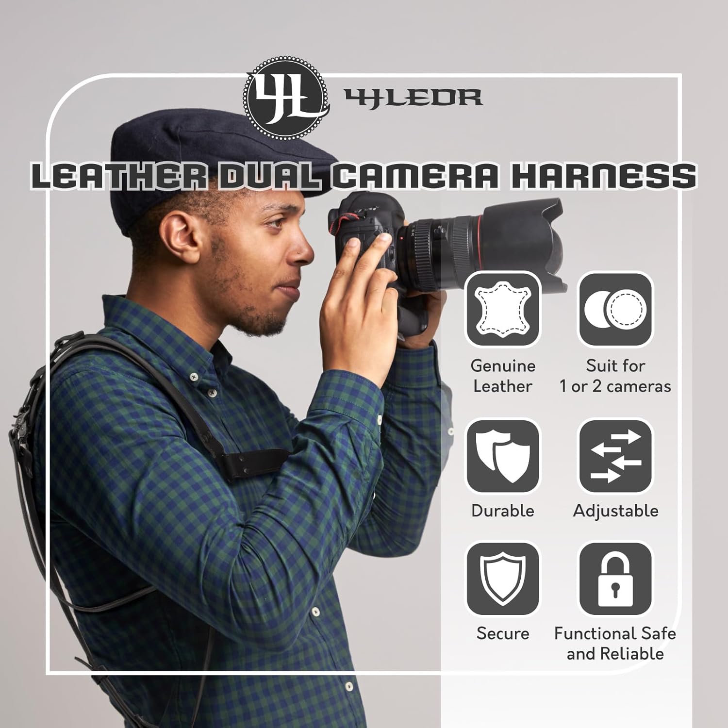 Camera Strap for 1 or 2 DSLR,Dual Camera Harness for 1 or 2 Cameras,Shoulder Leather Camera Strap for Photographers