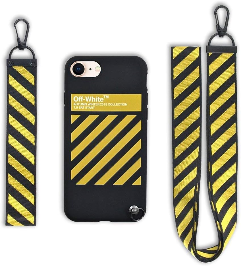 RawthenticNYC Hypebeast Designer x Street Fashion Case - Slim Flexible TPU Durable Protective Cover with Designer Lanyard for iPhone 7 & 8 (Black & Yellow)
