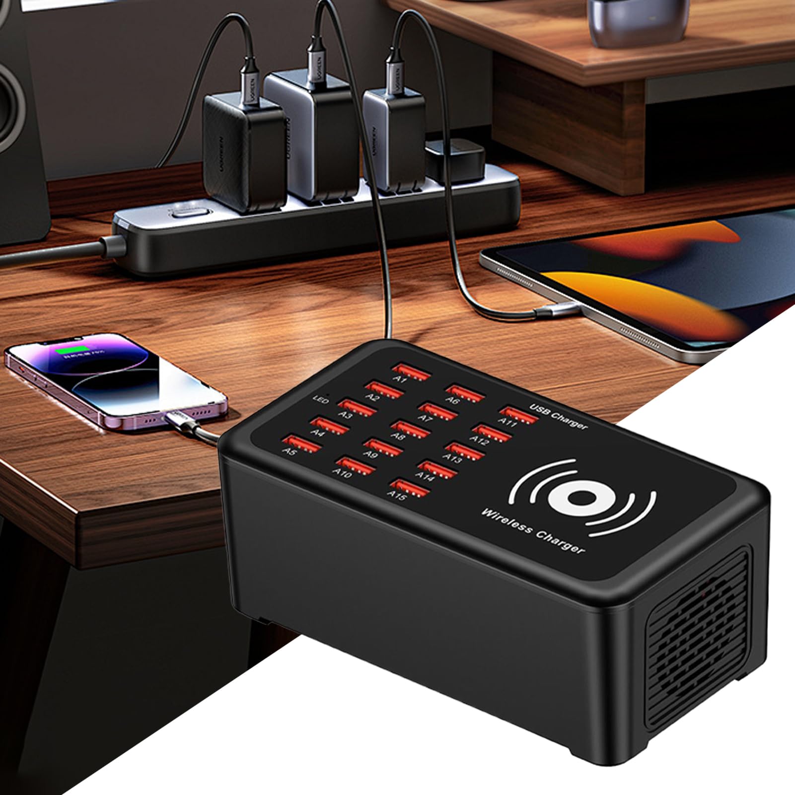 Base Di Ricarica Per Dispositivi Multipli Adattatore 100W | Stazione di Ricarica Veloce per Dispositivi Multipli per Ufficio Scrivania Dormitorio Elettronica Computer Portatili Tablet