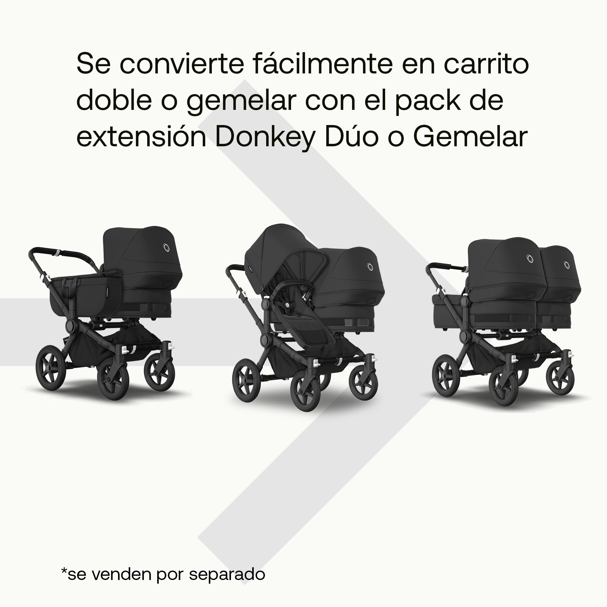 Bugaboo Juego de Extensión Donkey 5 Duo, Convierte tu Donkey 5 Mono en un carrito Duo, De Lado a Lado, Diseño Mejorado, Silla Reversible y Dirección a Una Mano, Midnight Black