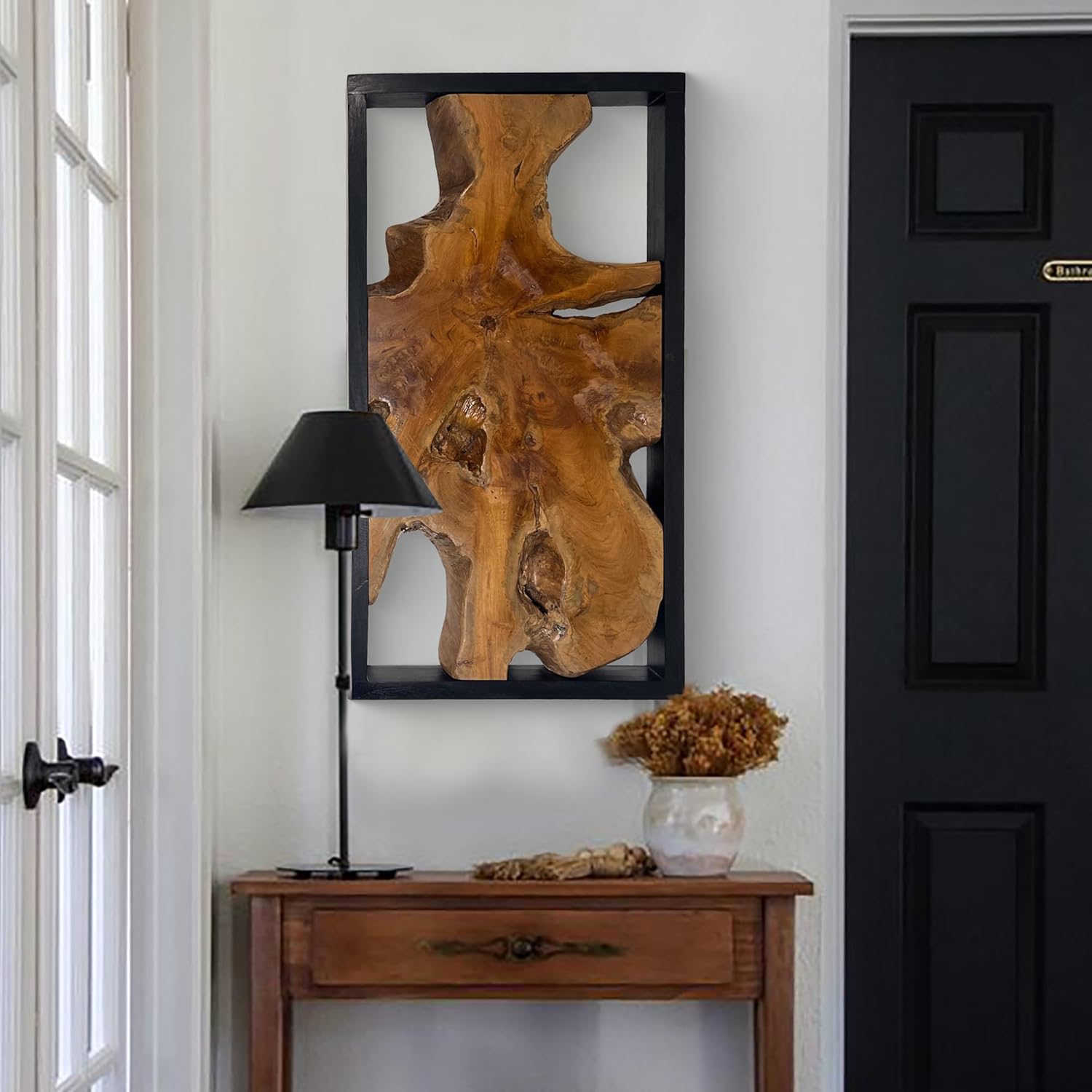 Warmaxx Arte de pared de madera natural de teca de 31.6 x 15.8 pulgadas, estilo rústico, rectangular, vintage, decoración de pared, decoración de