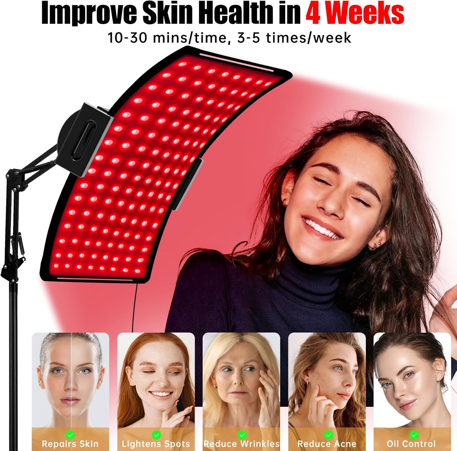 Red Light Therapy Lamp 10-in-1 with Stand & Belt, 660nm Red Light and 850nm Near Infrared, Face & Body Care Device for Skin & Muscle Recovery - Image 3