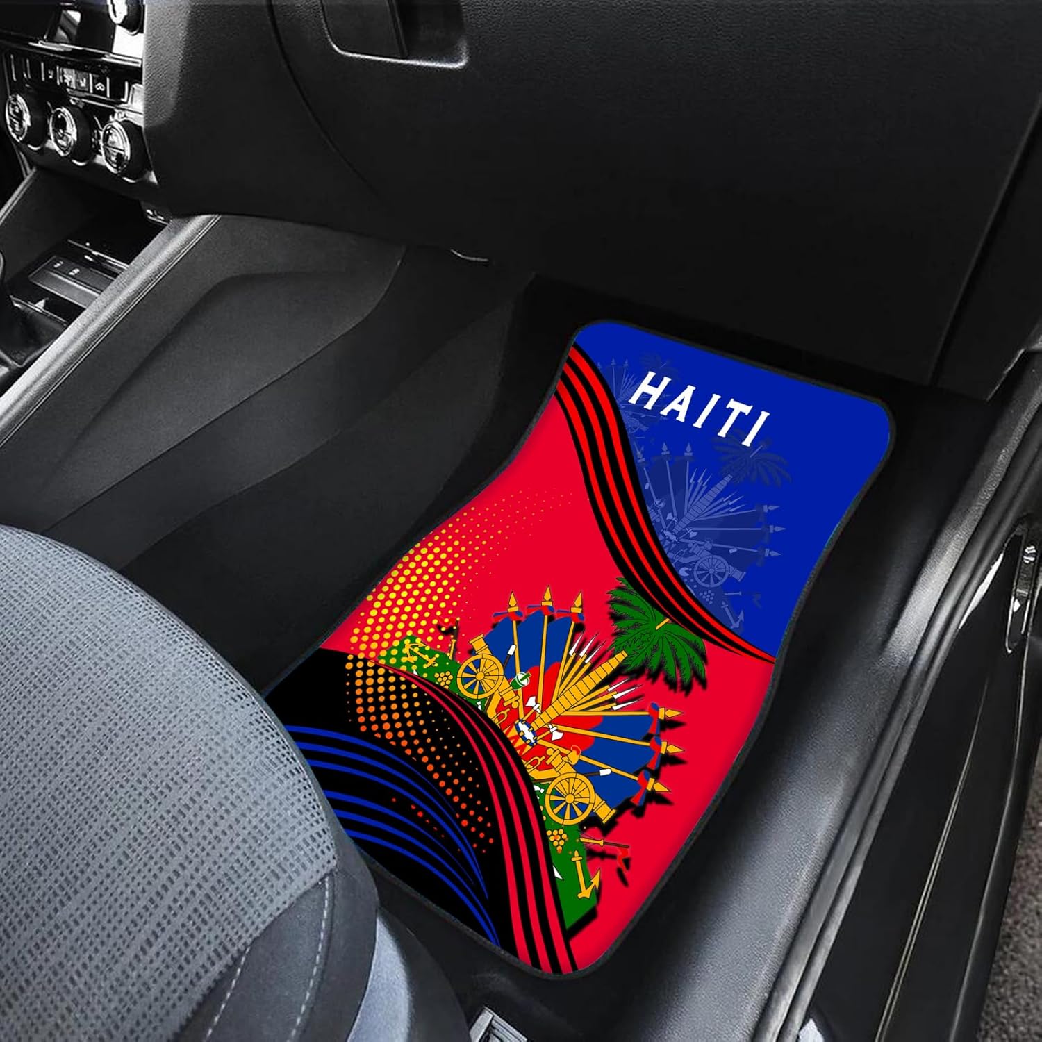 Howilath Auto Floor Mat Set of 4, Haitian Flag Pattern Car Front & Back Floor Carpet Non Slip Anti Dirty Foot Pad Rug Automotive Accessories