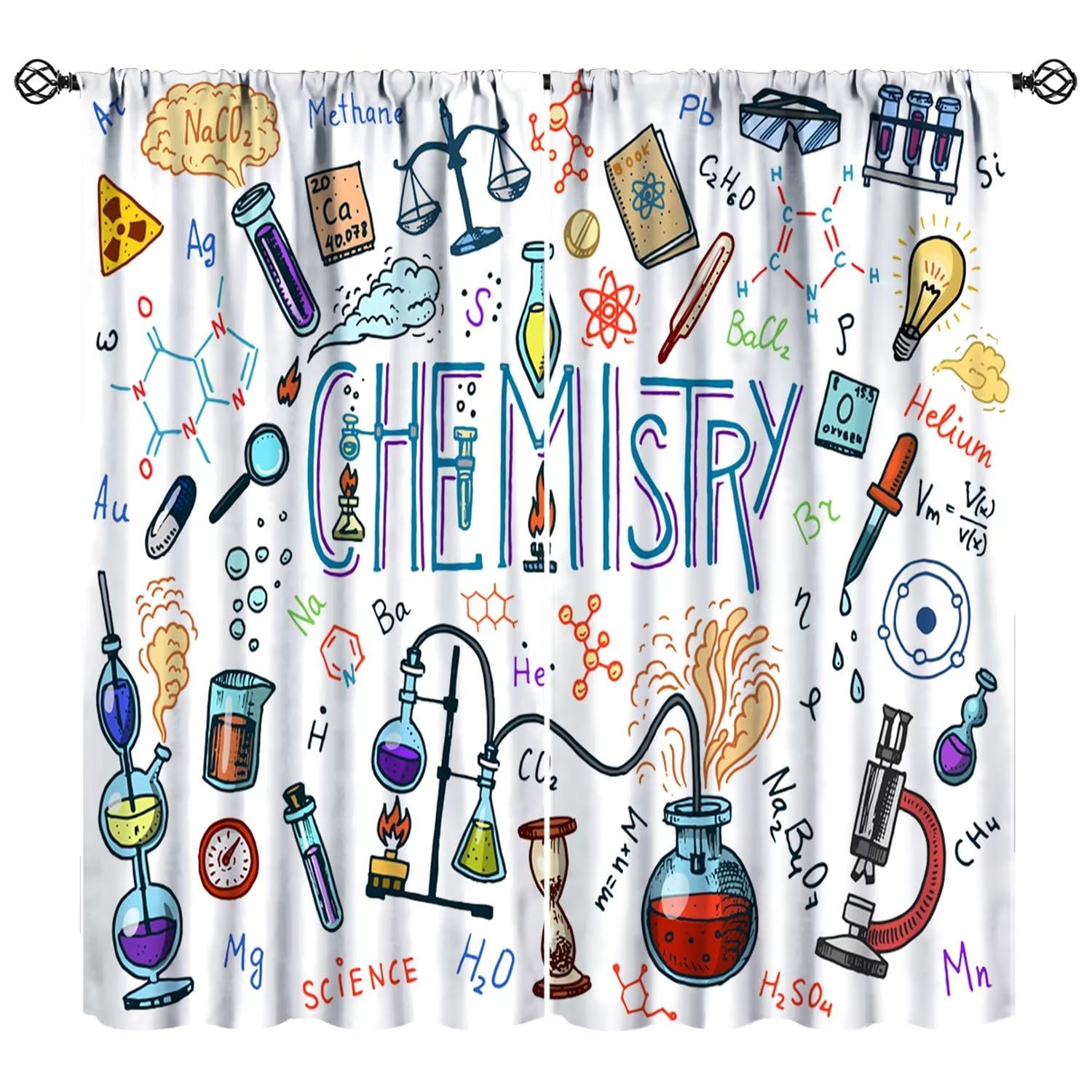 JESTRONRY Science Kids Window Curtains, Chemistry Science Pharmacy Research Lab Doodles Design Print Curtains Rod Pocket Darkening Drapes for Boys Girls Bedroom Study Room 52x84in