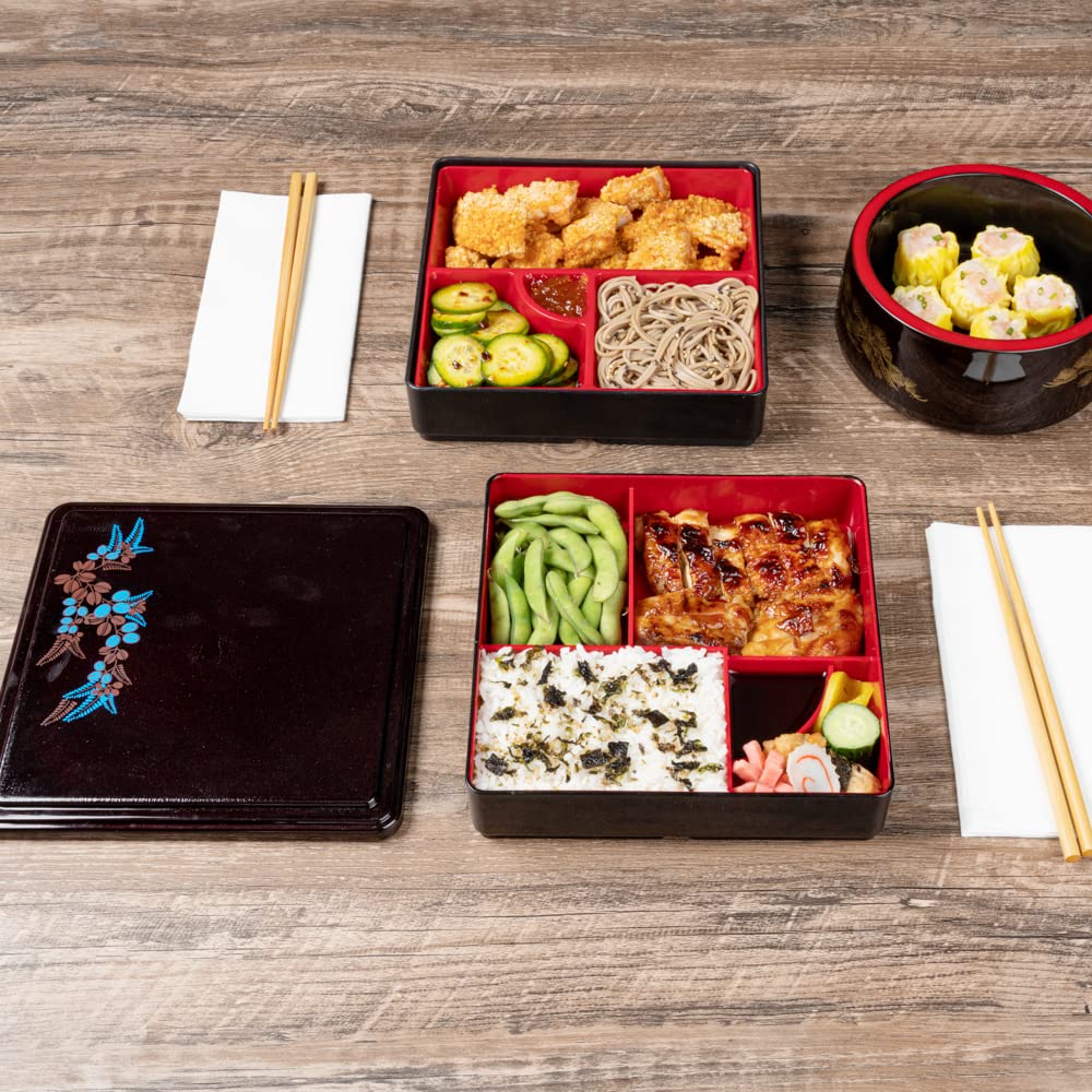 Restaurantware Bento Tek - Contenedor de almuerzo con compartimento de 8.3 x 2.2 pulgadas, 1 contenedor de almuerzo para adultos estilo japonés, con 5 compartimentos a prueba de grasa, caja de