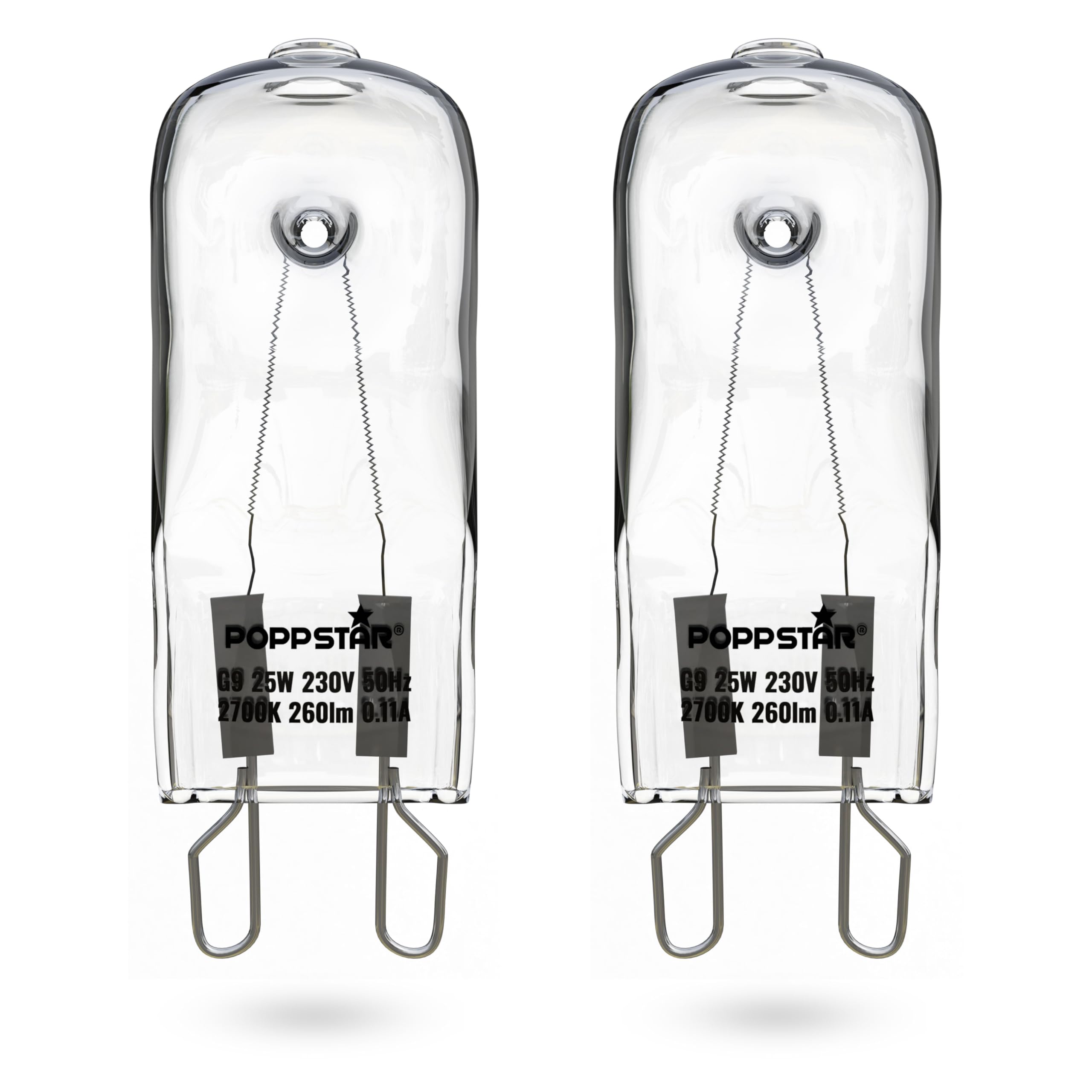 Poppstar 2 żarówki do piekarnika G9 40W, odporna na wysokie temp. do 300°C (barwa światła: biała, ciepła 2400K, 400lm)