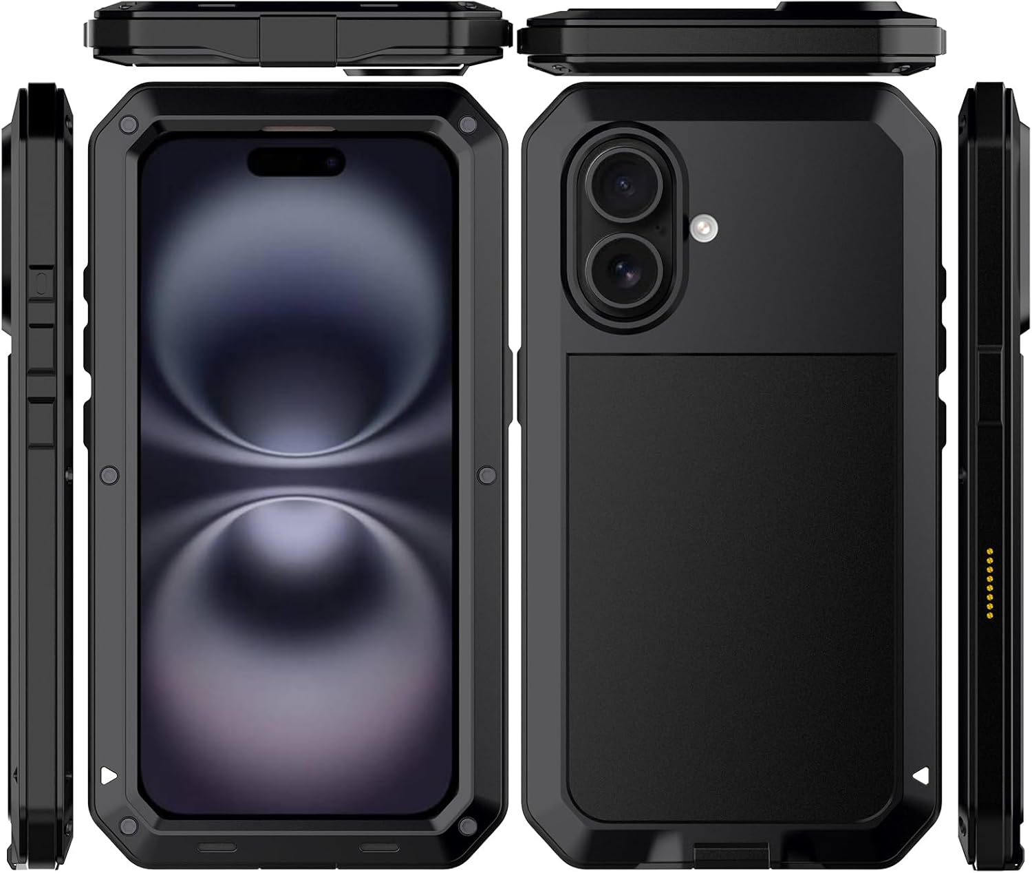 Marrkey for iPhone 16 Pro Metal Case 6.3",Heavy Duty Shockproof Aluminum Alloy Tough Armour Military Phone Case,360 Full Body Protective Cover with Silicone Built-in Screen Protector - Black - Image 2