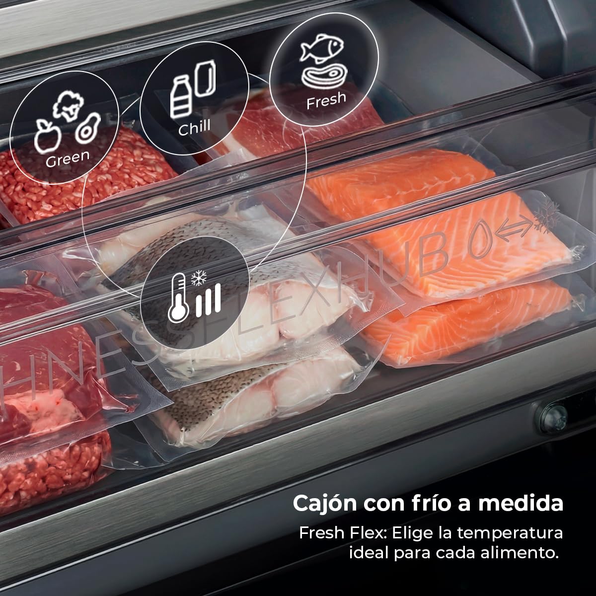 Cecotec Frigorífico Combi No Frost de 405L Bolero CoolMarket Combi 405 MC Elite Black Glass D. 200 cm de Alto, 59,5 cm de Ancho, Clase D, MetalFlex Cooling, Fresh Flex, Interior en Elite Grey, Negro