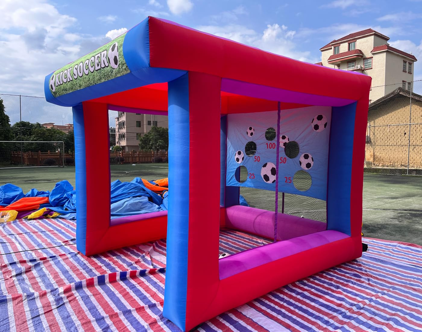 Vinfgoes Inflatable Soccer Target Goal Kick Shooting Game Inflatable Football Gate 11.5ftx10x8.6FT with Blower for Parties, Backyard, School, Team Events