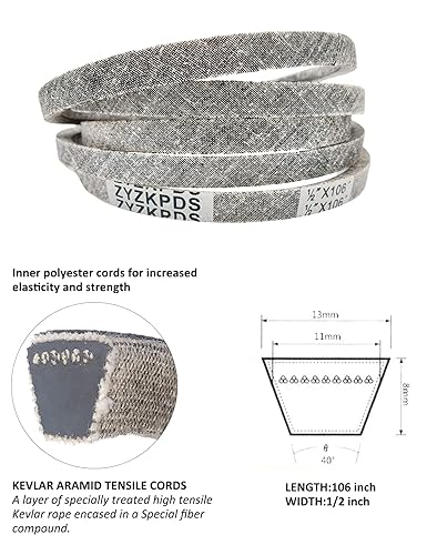 Miniatura 3 de ZYZKPDS Cinturón de Kevlar para cortacésped de 12 "x 106" para Ariens 21546607 AYP 405143 584453101 Craftsman 7133156 Husqvarna 532405143 584453101