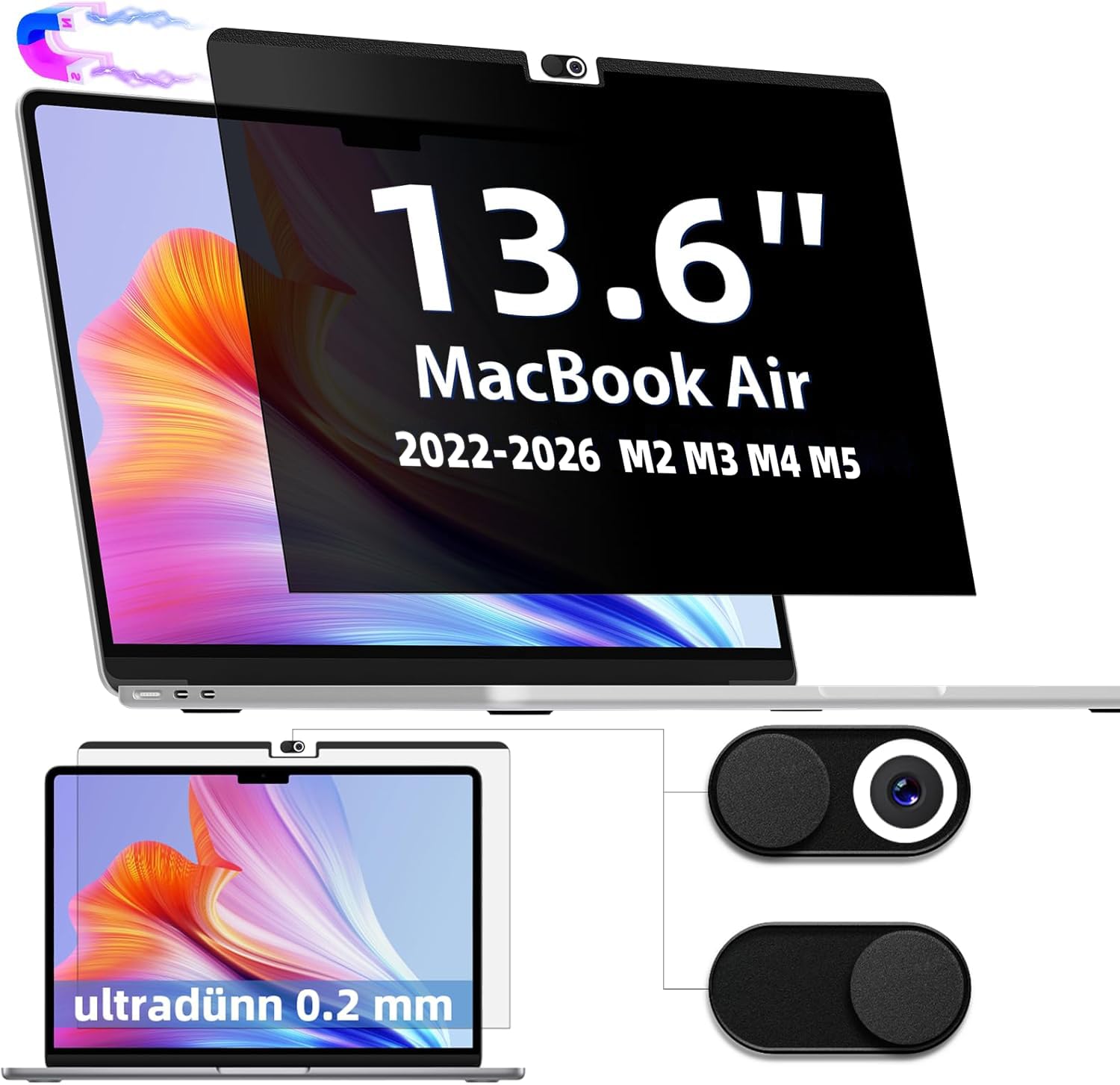 IPROKKO Magnetic Privacy Screen for MacBook Air 13/13.6 Inch 2022-2026 Gen