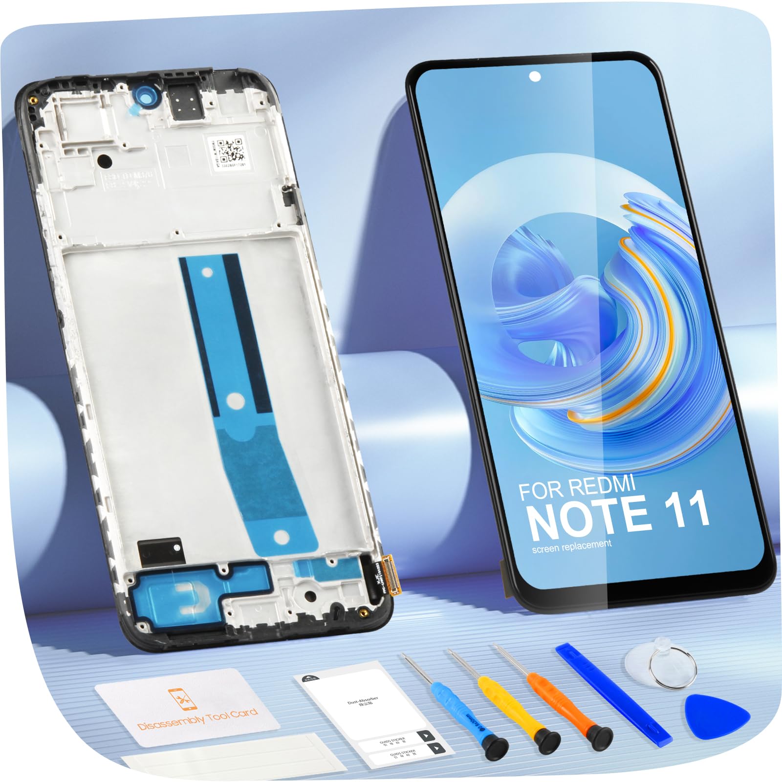 ARSSLY Schermo LCD per Xiaomi Redmi Note 11 Schermo LCD 2201117TG, 2201117TI, 2201117TY, 2201117TL LCD Display Touch Screen Digitizer Assembly Kit Riparazione (Nero con Telaio)