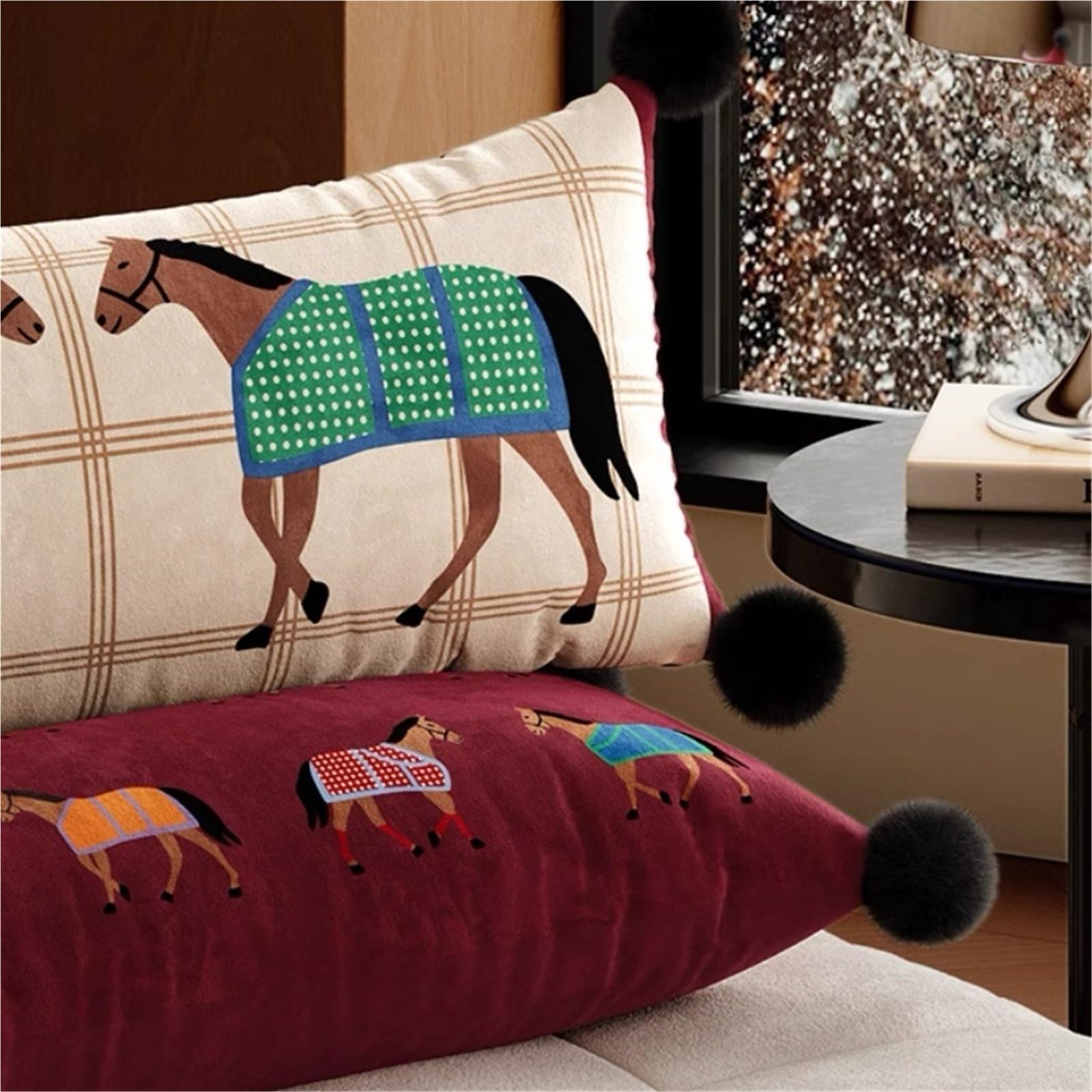 Genérico 1 Funda De Cojín Roja con Almohadas De Terciopelo De Caballo.