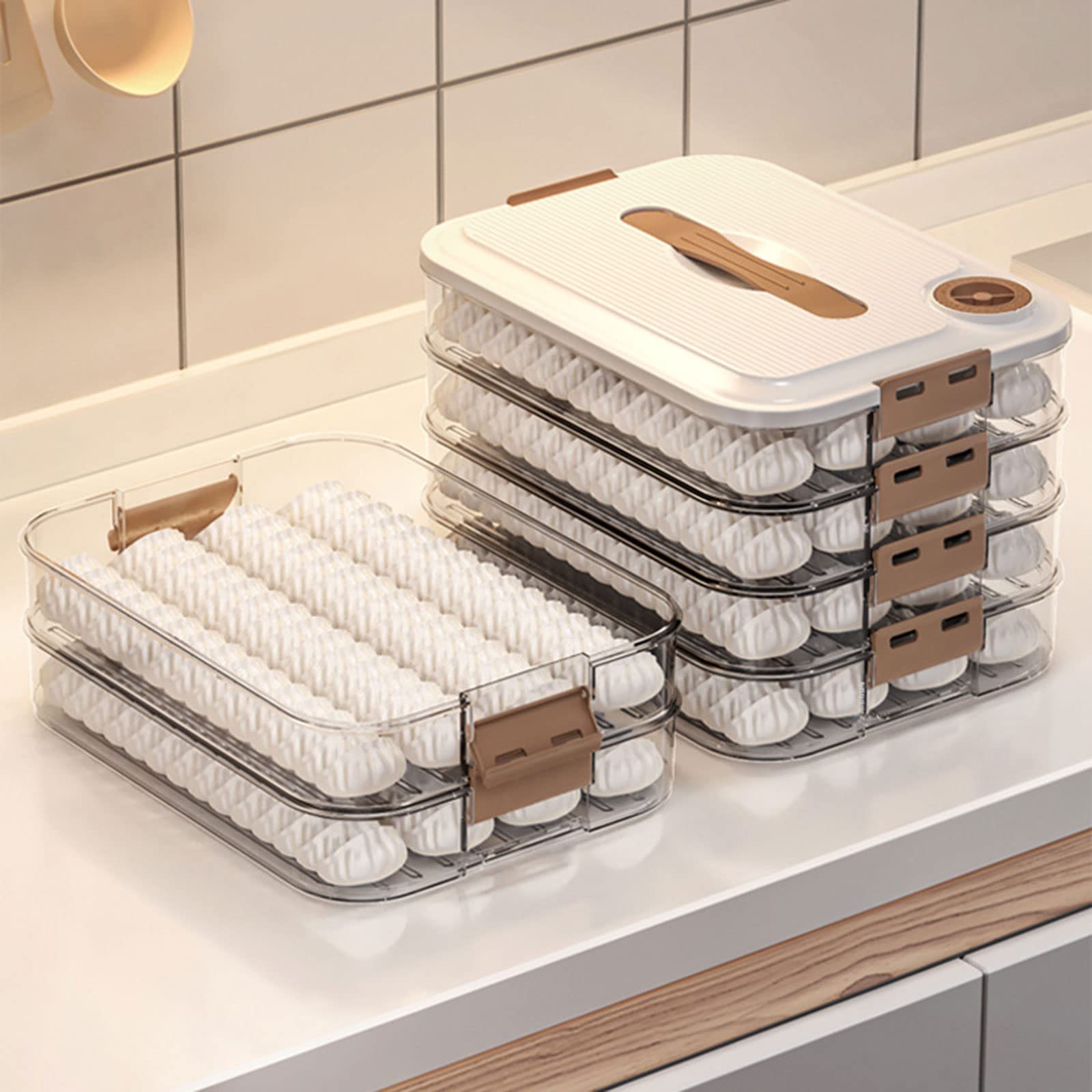 goodluxx Contenitore multistrato per ravioli con coperchio, contenitore organizzativo per cucina, cibo, verdure, ravioli croccanti, 4#