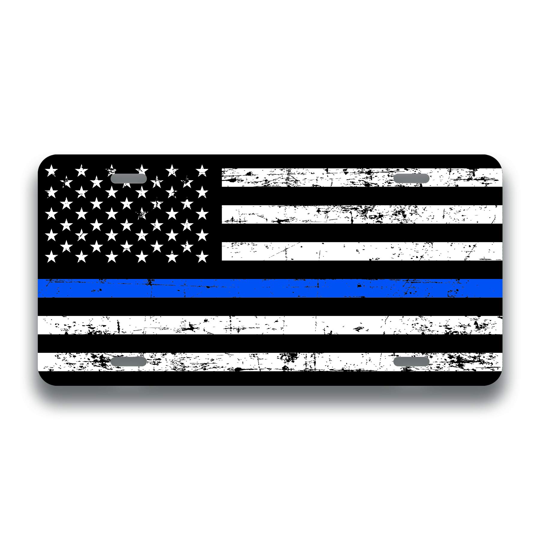 DHDM Thin Blue Line Distressed Flag License Plate Tag Vanity Novelty Metal | UV Printed Metal | 6-Inches by 12-Inches | Car Truck RV Trailer Wall Shop Man Cave | VLP618