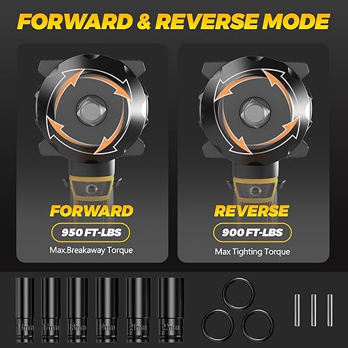 Miniatura 4 de Llave de impacto inalámbrica para batería De-Walt de 20 V, pistola de impacto de alto par de 12 pulgada, 900 pies-libras (1200 N.m) destornillador