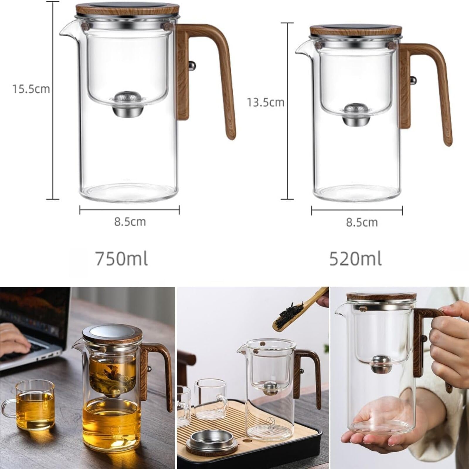 Enchanti Tea Pot, Witchcraft TeaPot, Magic Teapot with Infuser, Enchanted Glass Teapot with Strainer, Press Control Magic Tea Pot, Enchantipot Magic Tea Pot (520ml)