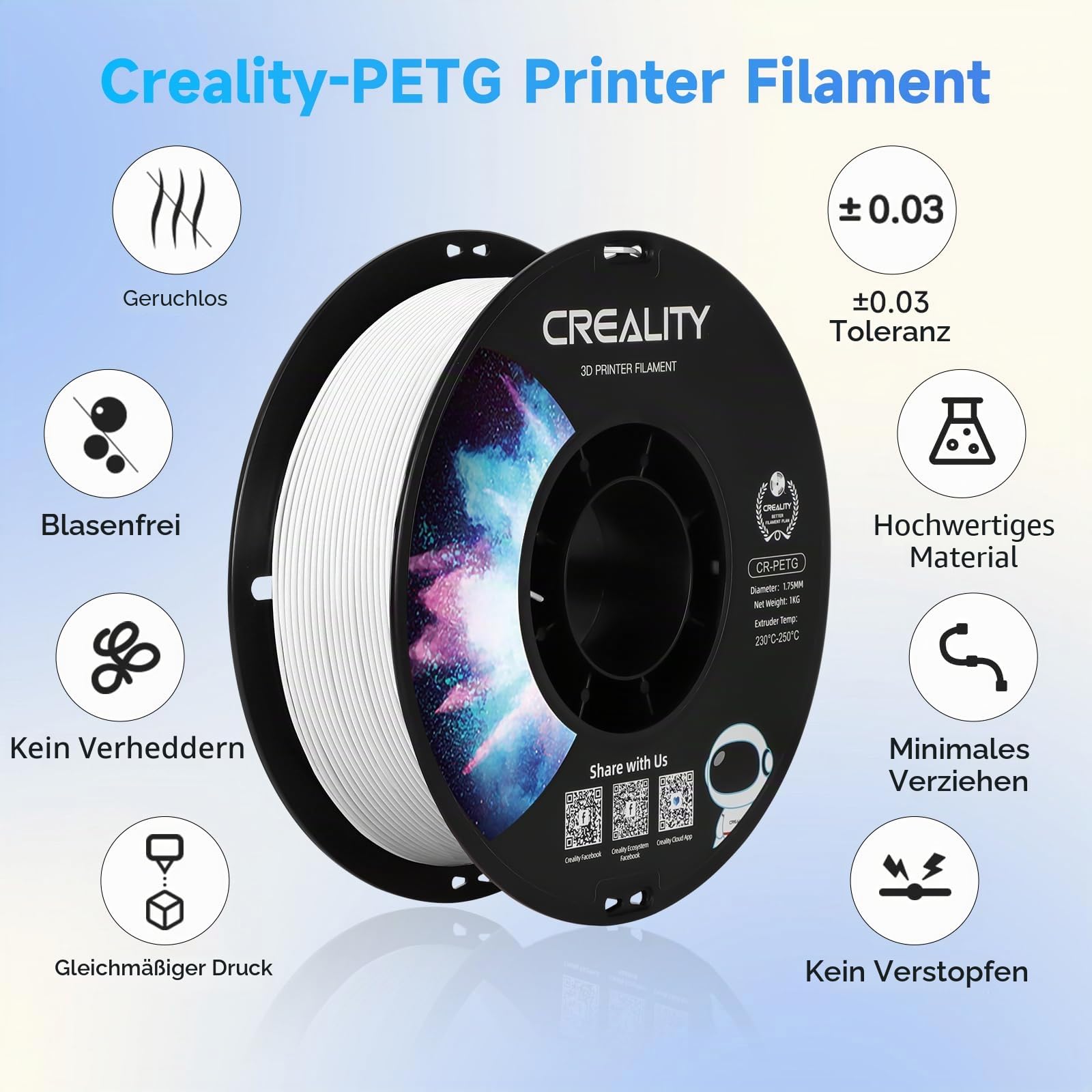 Creality Official PETG Filament Schwarz+Weiß, PETG 3D Drucker Filament 1.75mm 4Kg, No-Tangling, starke Bindung und Überhang Leistung Maßgenauigkeit +/-0.03mm