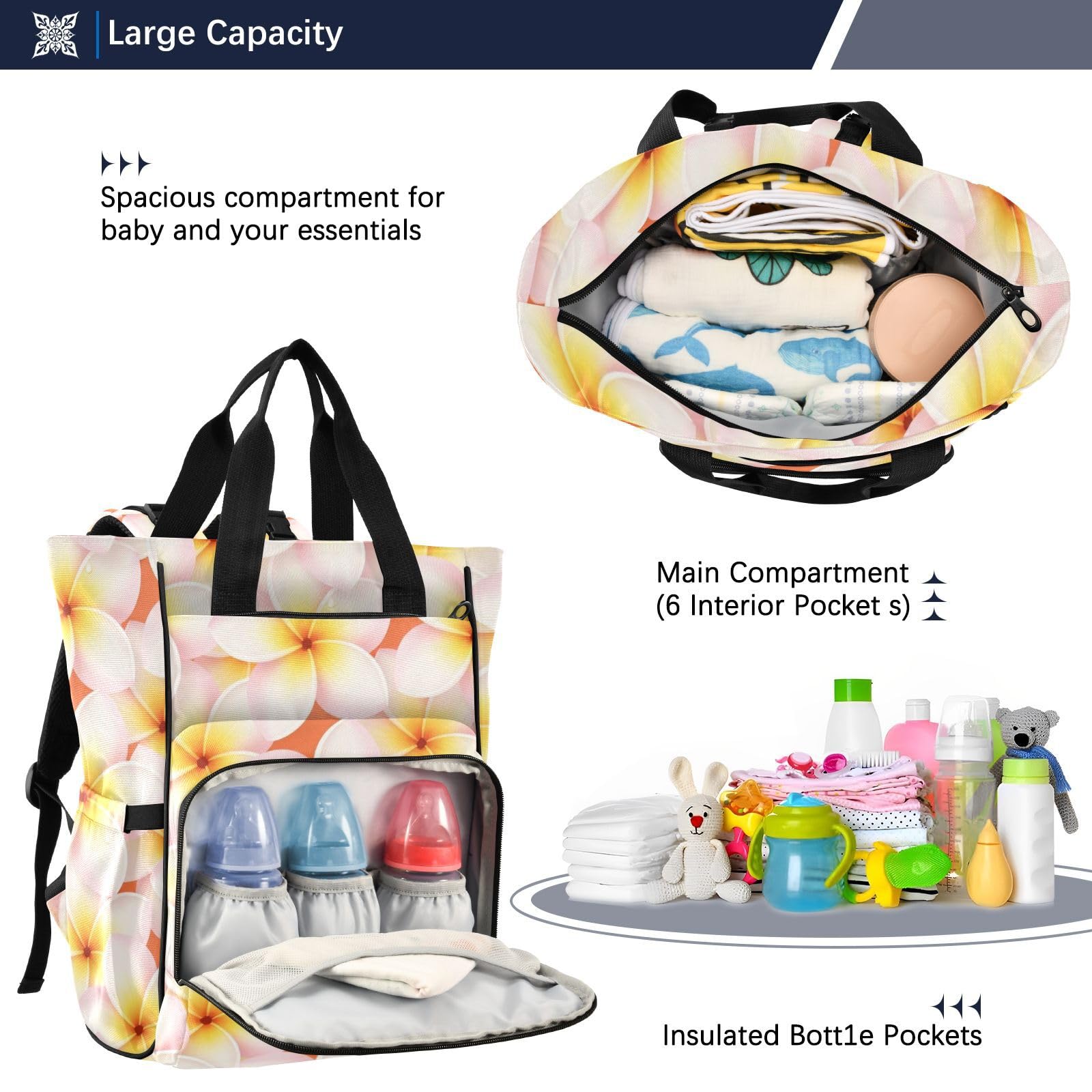 Borsa per pannolini zaino per mamme papà Plumeria fiori tropicale giardino