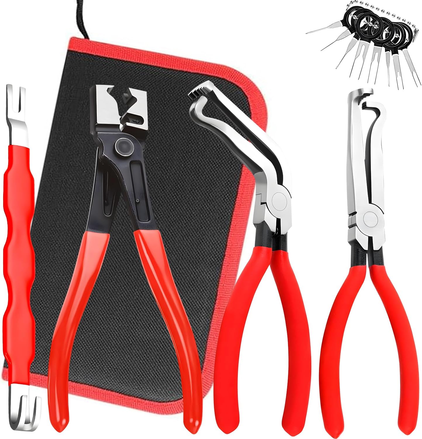 4 Pieces Automotive Electrical Disconnect Pliers Kit - High-Carbon Steel Connector Separator with Straight & 60° Pliers, Hose Clamp Plier for Cars Trucks Motorcycles