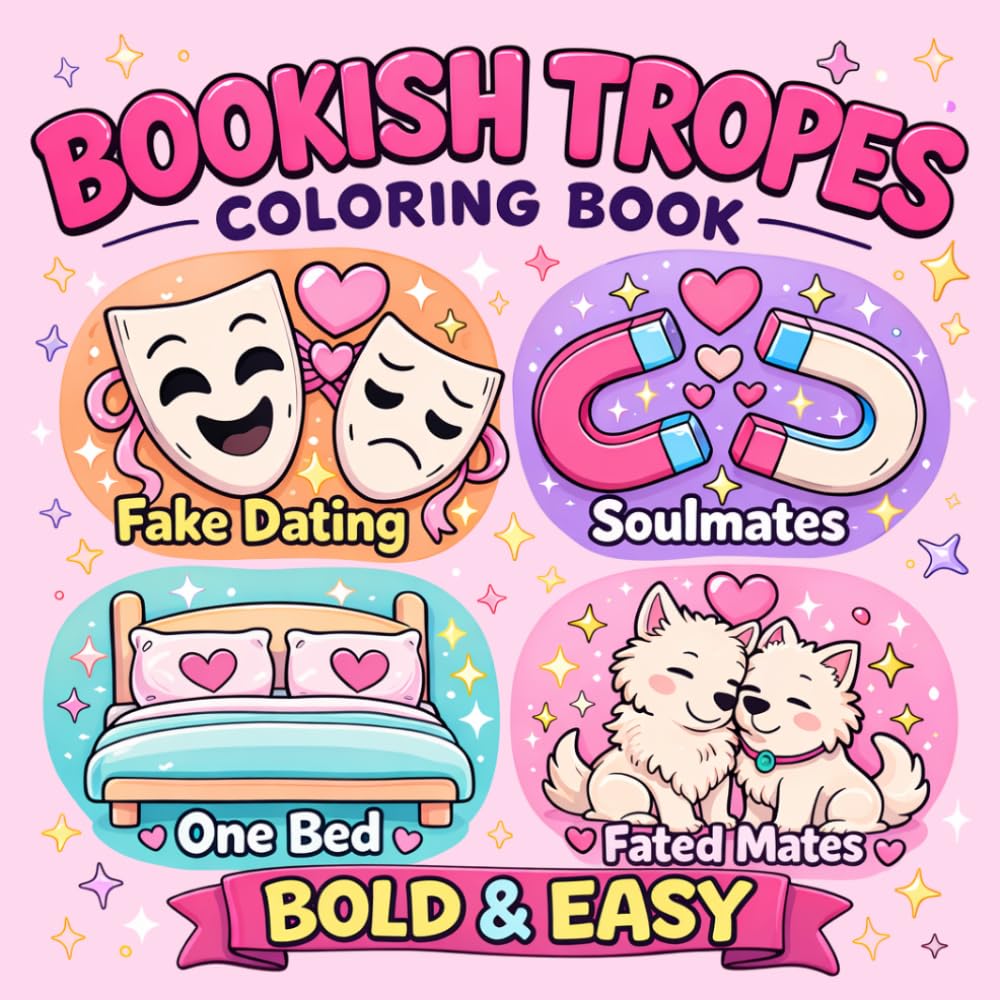 Bookish Tropes Coloring Book| Bold & Easy Romance Coloring Pages| Gift For Book Lovers