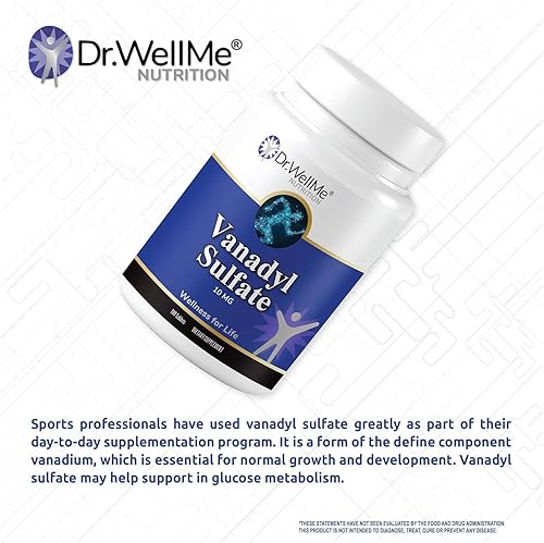 Miniatura 7 de Dr.WellMe Nutrition Suplemento de sulfato de vanadilo de 10 mg, mantiene un nivel saludable de azúcar en la sangre, 100 tabletas