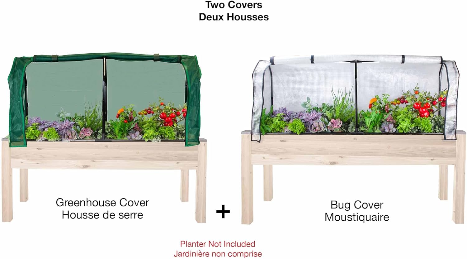 CedarCraft Greenhouse & Bug Cover Combo 21'' W x 67''L x 24'' H- Provides The Perfect microclimate for Your Plants. Includes 1 Frame & 2 Cover. Planter NOT Included, Black Frame