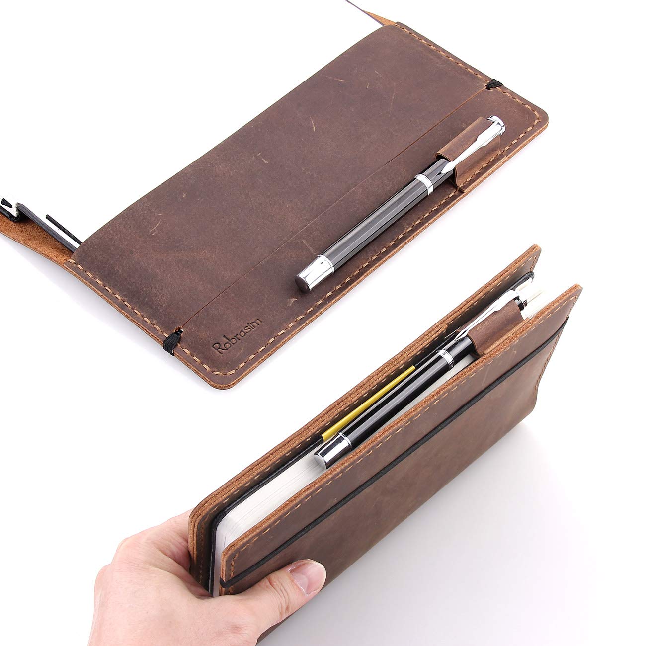 Custodia in pelle per diario Moleskine grande con copertina rigida, realizzata a mano, in pelle vintage per taccuini con copertina rigida da 5 x 8 cm, marrone