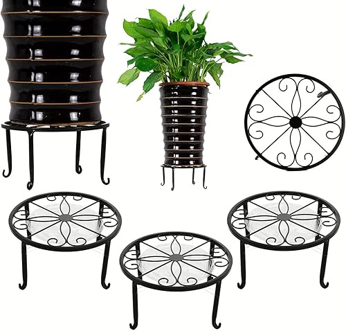 DEELF OUTLET Paquete de 3 soportes de metal para plantas en maceta con platillo para plantas de interior y exterior de 9 pulgadas, soporte para