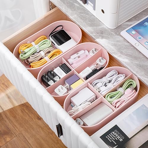 Miniatura 6 de Yesesion Organizador grande de almacenamiento de cables con tapa, caja de plástico con 20 bridas de alambre, bandeja de cajón de escritorio para