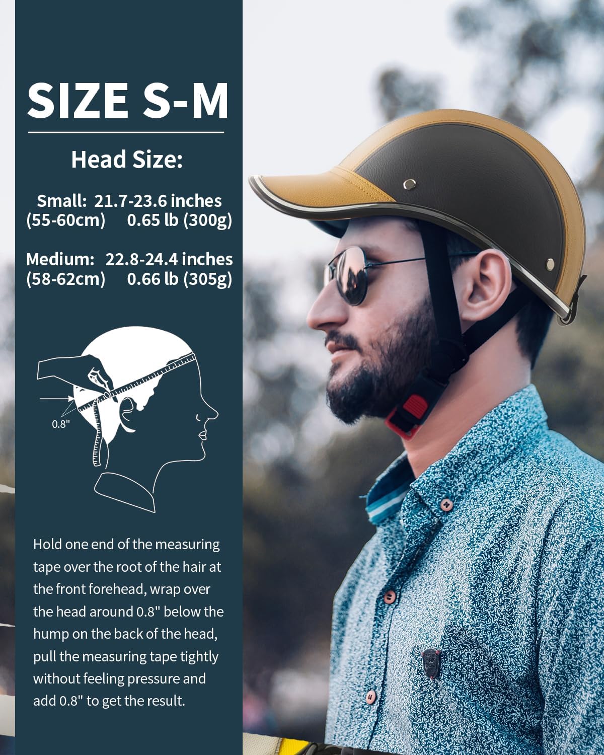 Adult Baseball Cap Helmet - Urban Style PU Retro Leather Hat for Golf, Low Profile Urban Commute Helmet for Men & Women (21.7-23.6 in/ 55-60 cm, Gold) - Image 4