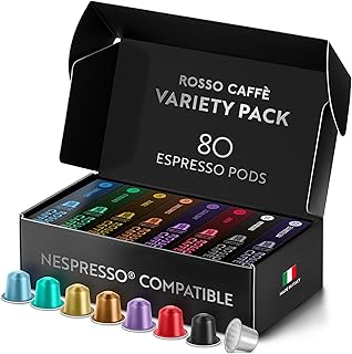 ROSSO CAFFÈ Nespresso Kapseln 80 Stück Aluminium Reserve Edition, 8 Premium Espresso Sorten Mixpaket, Nespresso kompatible Kaffeekapseln, Made in Italy, kompatibel mit Original Maschinen