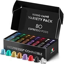 ROSSO CAFF  Nespresso Capsules 80 Pieces Aluminium Reserve Edition 8 Premium Espresso Varieties Mix Pack Nespresso Compatible Coffee Capsules Made in Italy Compatible with Original Machines