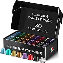 Rosso Cafe 80 Cup Nespresso Machine Coffee Compatible Capsules Rosso Caffe Made in Italy Aluminum Capsules "Reserve Series" (8 Types x 10 Capsules), Nespresso "Original" Machine Compatible