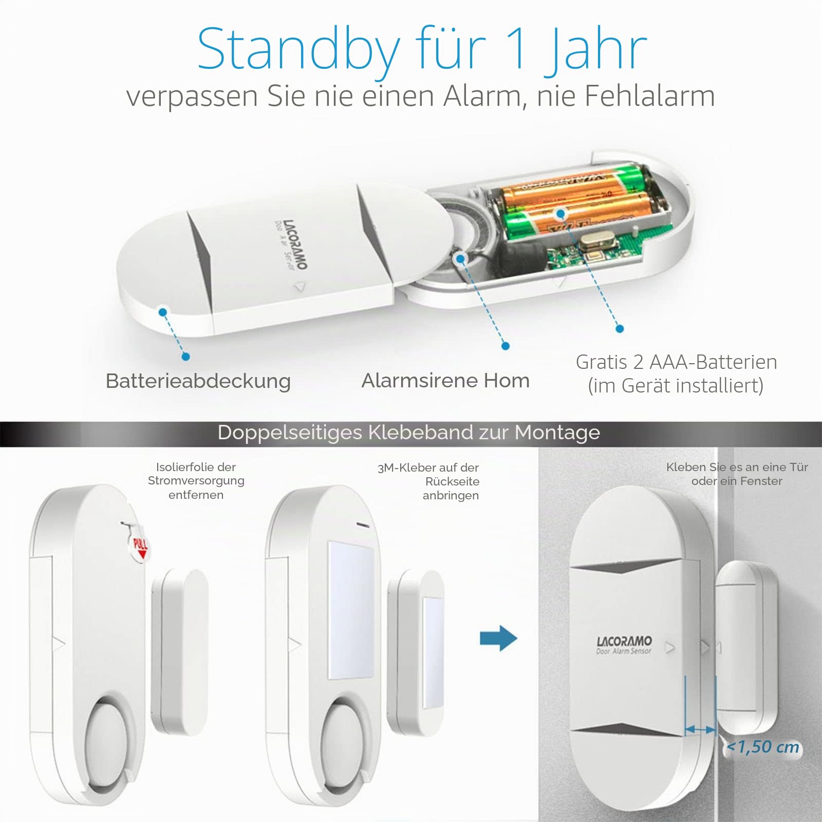 Türalarm und Fensteralarm MIT 2 Fernbedienungen -130 Db Sirene,Drahtlose Home Security Alarmanlage Magnetsensor - Alarmmodus Oder Benachrichtigungsmodus (4 Alarm 2 Fernbedienungen)