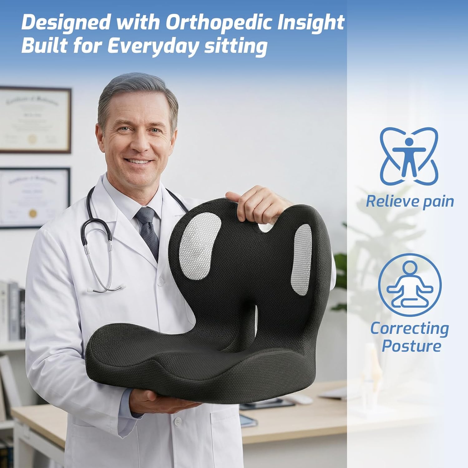 Seat Cushion,Memory Foam Chair Cushion for Office and Car,Ergonomic Coccyx Seat Cushion for Tailbone,Sciatic Nerve,Back Pressure Relief,Lumbar Support Pilow for Office,Car,Truck,Desk Chair