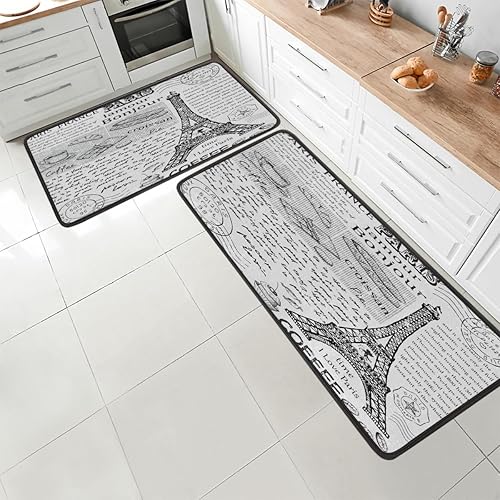 Vista 24 de GUYOS Tapete de cocina con patrón de limón vintage, acolchado, antifatiga, juego de 2 piezas, duradero, resistente a las manchas, parte inferior