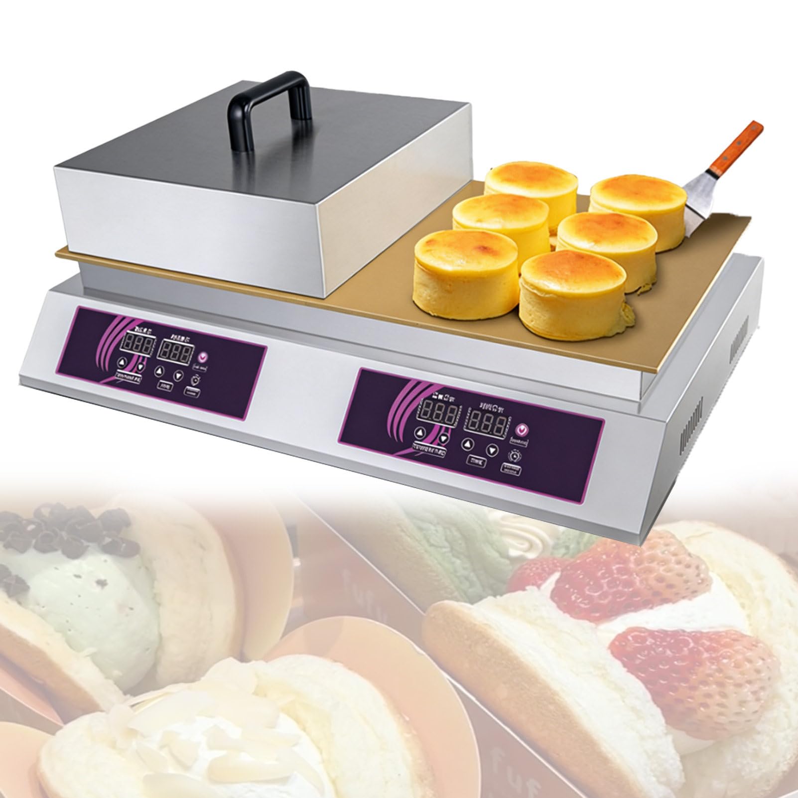 MáQuina Japonesa para Tortitas Soufflé, MáQuina para Dorayaki con Recipiente De Cobre, Plancha EléCtrica Profesional, MáQuina para Tortitas Y Soufflé Double-Ended