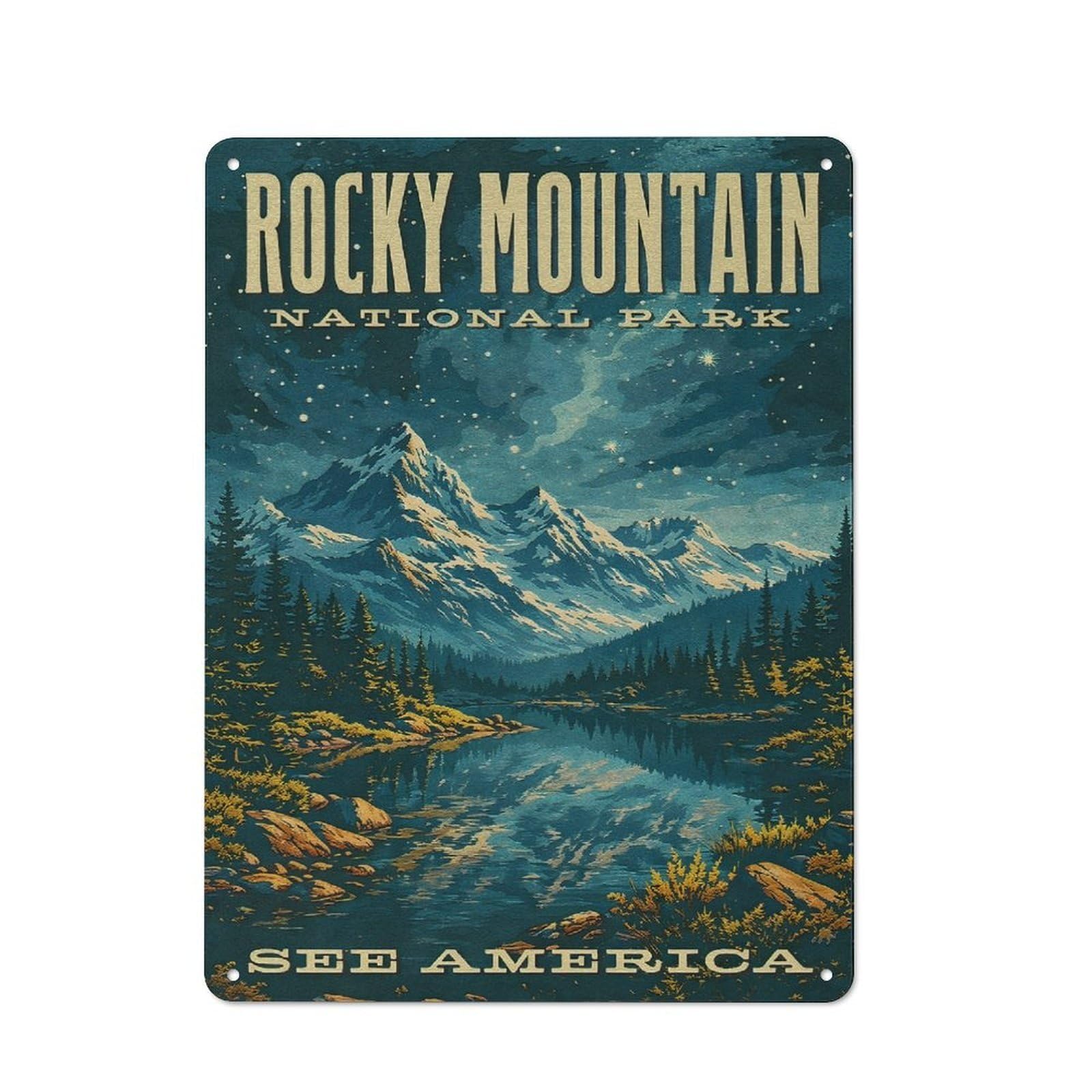 Junmoney Style-6 Tin Wall Plaque 40X30cm With Rocky Mountain National Park Vintage For Bar Or Restaurant, For Hospitality Decor Collectors