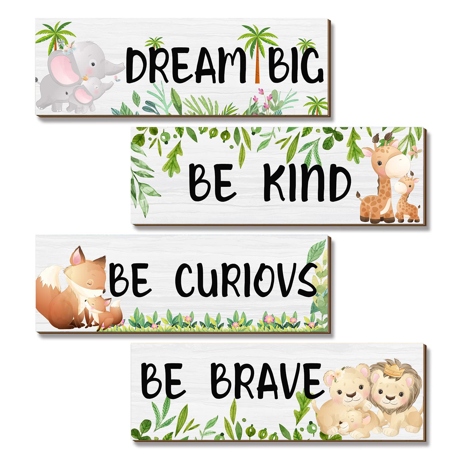 4 Pieces Woodland Animal Wall Art - Boys & Girls Room Wall Decor, Motivational Quote Wood Signs for Kids & Toddler Room"(Animal)