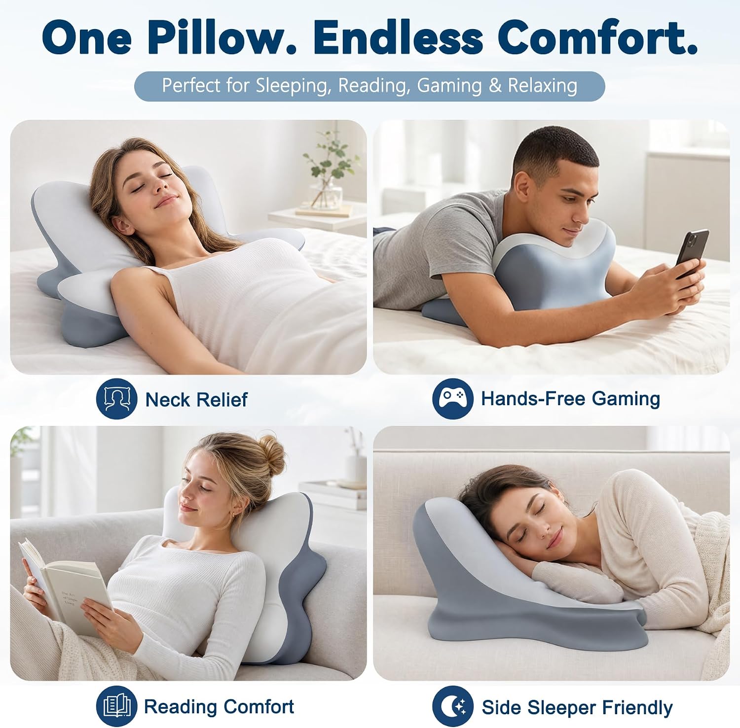 Cervical Neck Pillow for Pain Relief, Side Sleeper Pillow for Neck Support