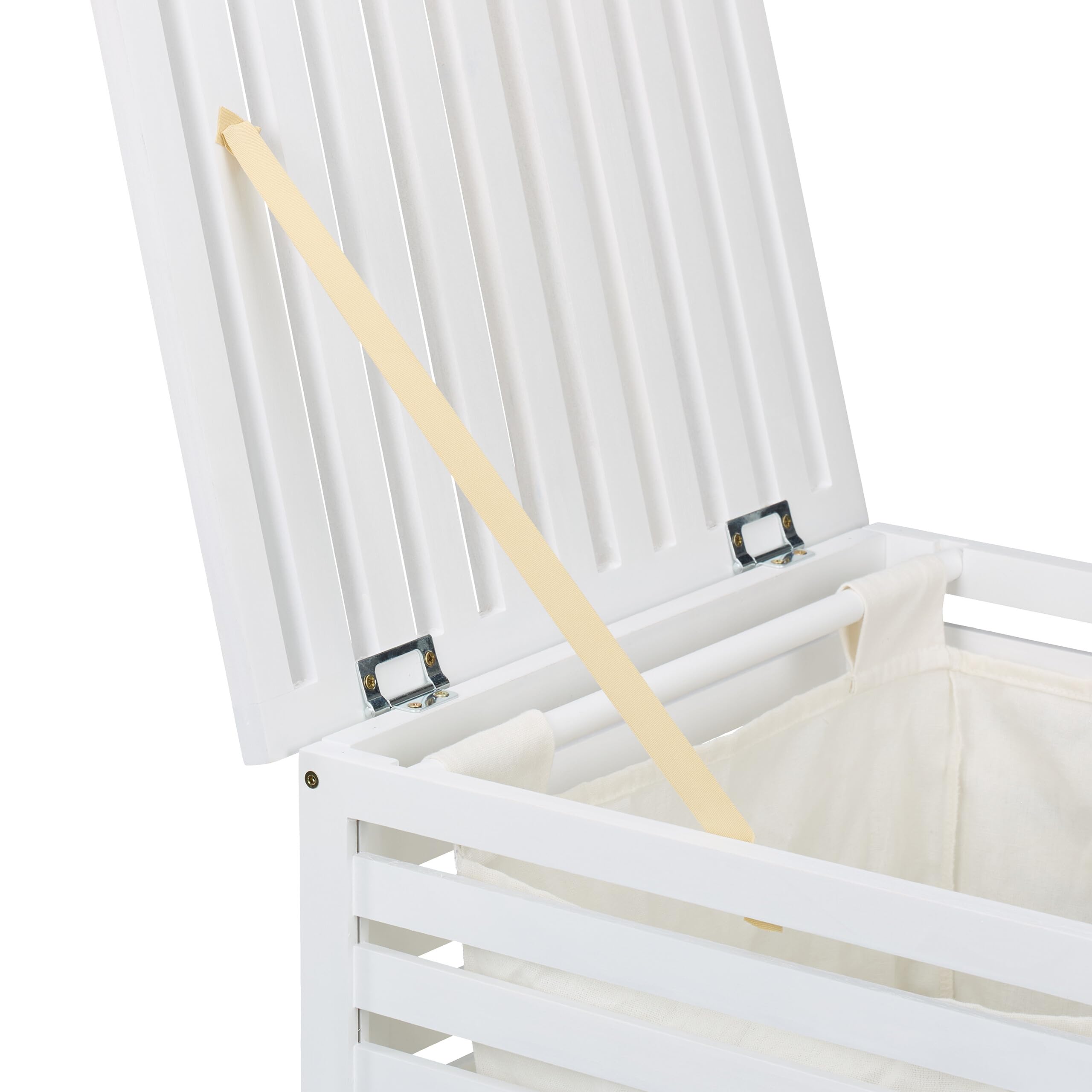 Relaxdays Cesto Ropa Sucia, Saco Interior Extraíble, 63 L, 65,5x45x45 cm, Arcón Colada con Tapa, Madera Nogal, Blanco